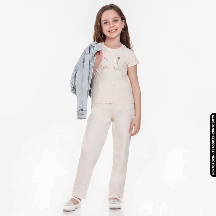 Kız Beli Büzgülü Pantolon 4-8 Yaş 54713 Kpnt09079 Krem - 11