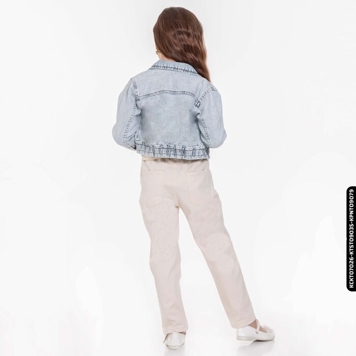 Kız Beli Büzgülü Pantolon 4-8 Yaş 54713 Kpnt09079 Krem - 12