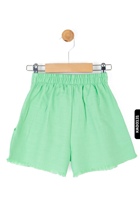 Lastik Belli Mini Paçalı Çift Cepli Kız Çocuk Şort 4-8 Yaş 56509 Yeşil - 4