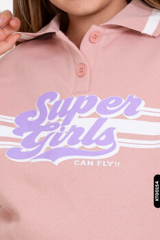 Kız Çocuk Super Girls Baskılı Polo Düğmeli Yakalı Eşofman Takım 5-8 Yaş 23147 - 2