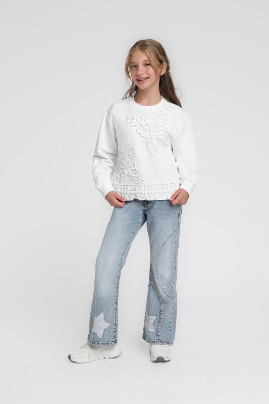 Kız Çocuk Sweatşirt 10-14 Yaş 36075 Beyaz - 2