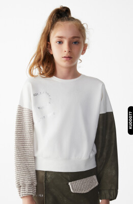 Kız Çocuk kollu Trikolu Sweatshirt 8-14 Yaş 35355 - 1