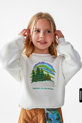 Kız Çocuk Kuzey Işıkları Sweatshirt 4-8 Yaş 35504 Ekru - Mavi - NK KİDS