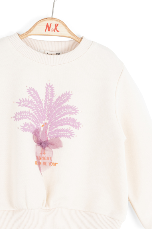 Kız Çocuk Sweatşirt 9-36 Ay 39625 Krem - Mor - 3