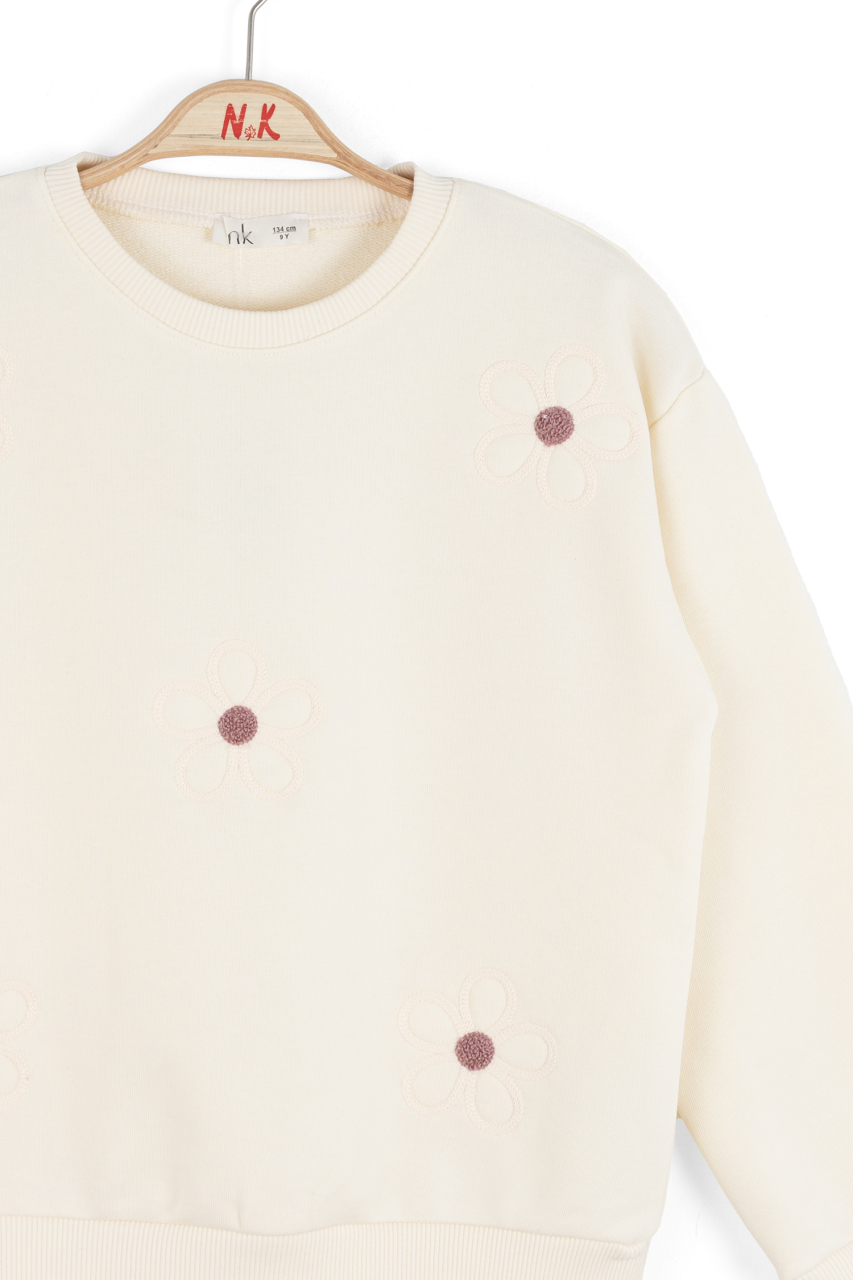 Kız Çocuk Sweatşirt 8-14 Yaş 39306 Krem - 4