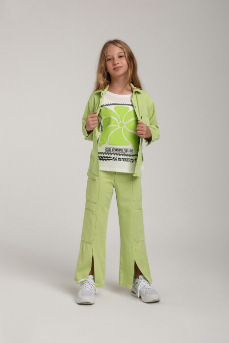 Kız Çocuk Tişort 5-9 Yaş 35927 Yeşil - 2