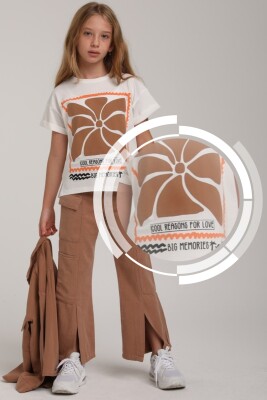 Kız Çocuk Tişort 5-9 Yaş 35927 Kahve - 3