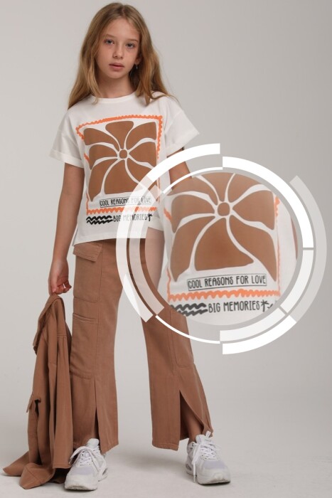 Kız Çocuk Tişort 5-9 Yaş 35927 Kahve - 3