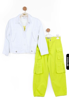 Dijital Baskılı Kristal Taş Baskılı T-Kollu Slim Fitli Kız Çocuk Tişört 8-14 36435 Ekru - Yeşil - 3