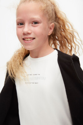 Kız Çocuk Tişört 8-14 Yaş 37320 Ekru - 4