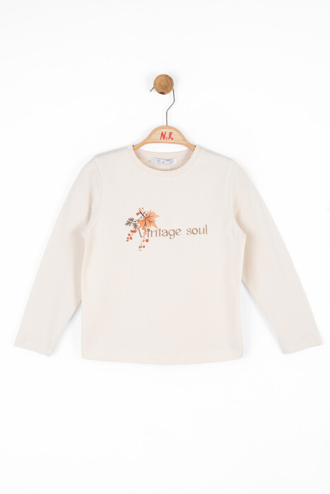 Kız Çocuk Tişört 4-8 Yaş 37501 Krem - Turuncu - 1