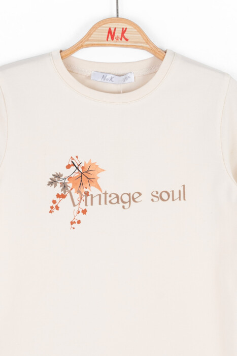 Kız Çocuk Tişört 4-8 Yaş 37501 Krem - Turuncu - 2