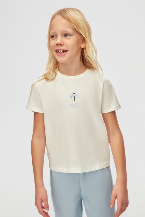Kız Çocuk Tişort 8-14 Yaş 38423 Ekru - Mavi - 1
