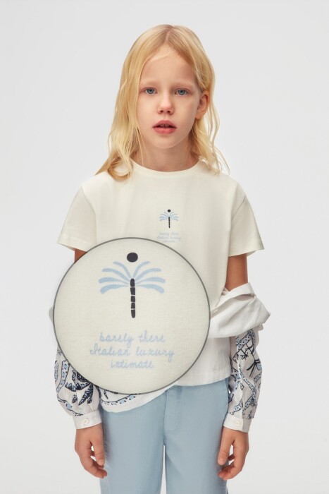 Kız Çocuk Tişort 8-14 Yaş 38423 Ekru - Mavi - 3
