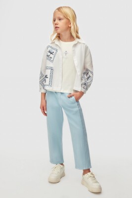 Kız Çocuk Tişort 8-14 Yaş 38423 Ekru - Mavi - 4