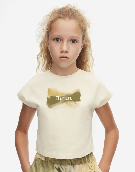 Kız Çocuk Tişort 8-14 Yaş 38380 Krem-Haki * - 1