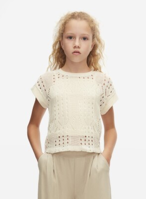 Kız Çocuk Tişort 8-14 Yaş 38367 Krem - NK KİDS