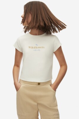 Kız Çocuk Tişort 8-14 Yaş 38360 Ekru - 1