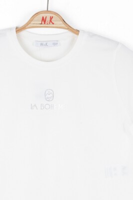 Kız Çocuk Tişort 8-14 Yaş 38302 Ekru - Gri - 3