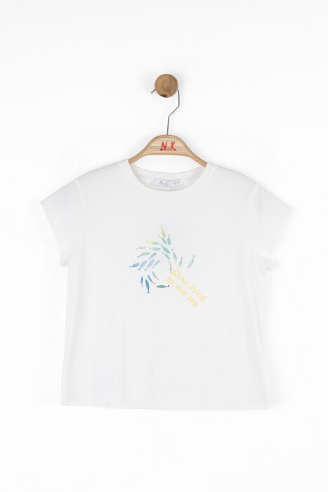 Kız Çocuk Tişort 4-8 Yaş 38532 Ekru - Yeşil - 1