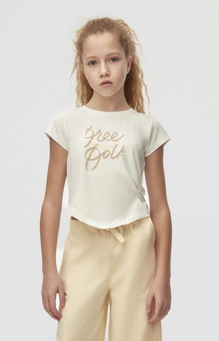 Kız Çocuk Tişort 10-16 Yaş 38806 Ekru - 1
