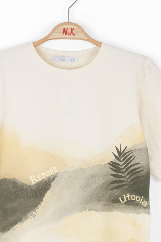 Kız Çocuk Tişort 8-14 Yaş 38379 Krem - Haki - 3