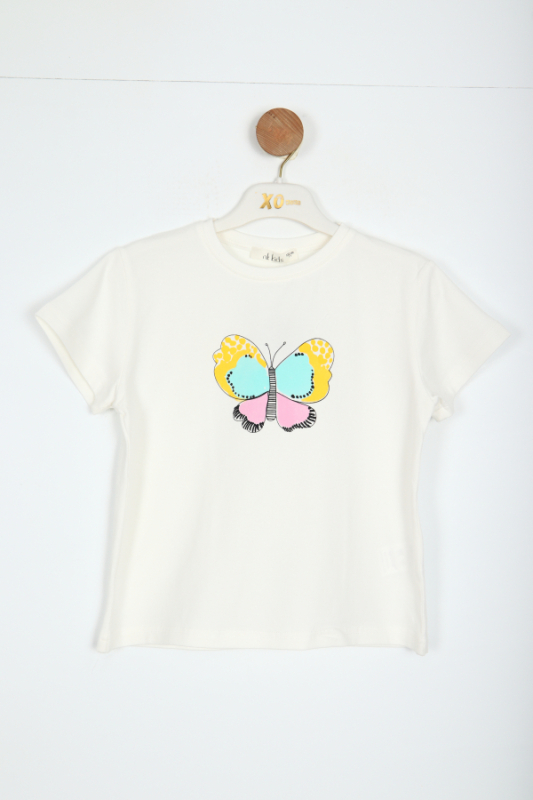 Kız Çocuk Tişört 4-8 Yaş 38575 Ekru - Mavi - NK KİDS