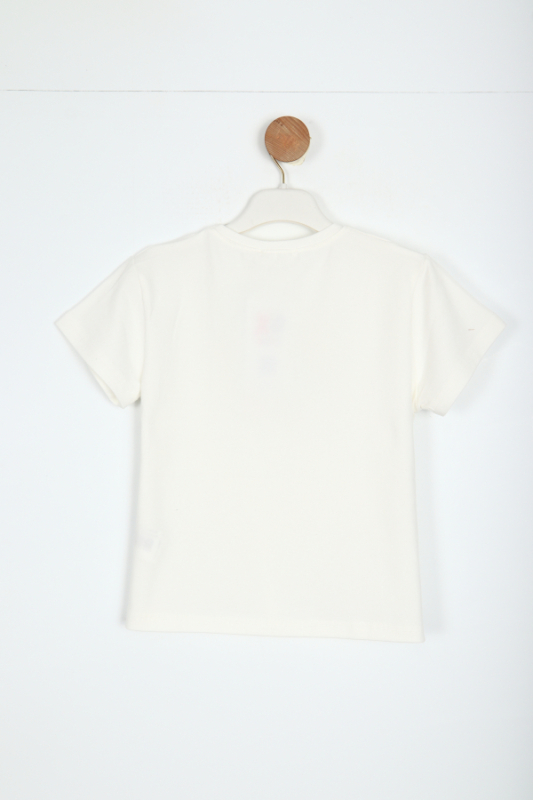 Kız Çocuk Tişört 4-8 Yaş 38575 Ekru - Mavi - 3