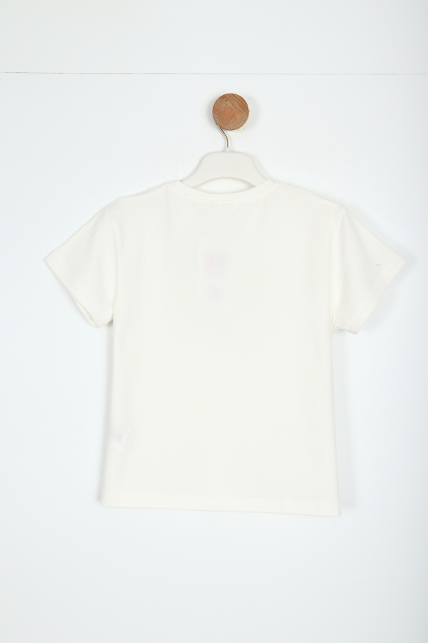 Kız Çocuk Tişört 4-8 Yaş 38575 Ekru - Mavi - 3