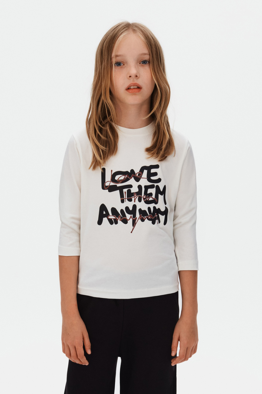 Kız Çocuk Tişort 8-14 Yaş 39302 Ekru - Siyah - 1