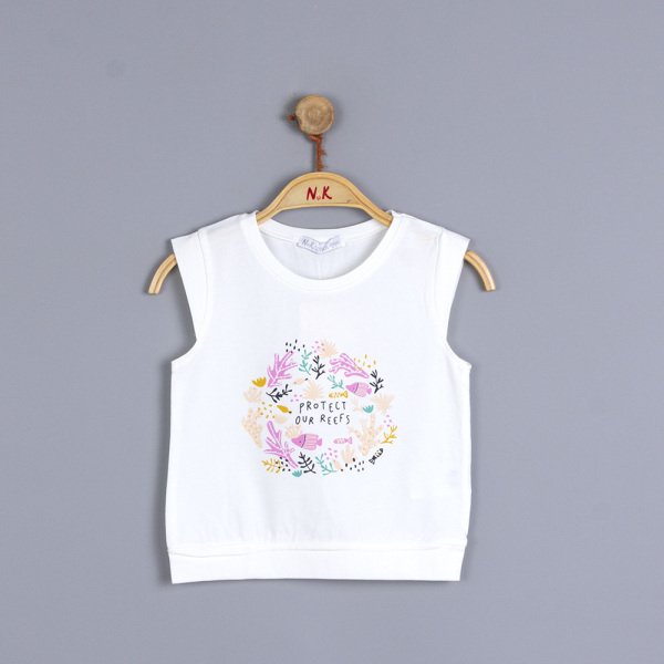 P-003472 (nk 32530) Kız Dinez Altı T-Shırt 4-8 Yaş Ekru - Pembe 