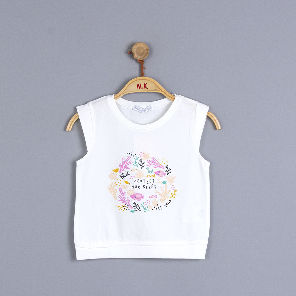 P-003472 (nk 32530) Kız Dinez Altı T-Shırt 4-8 Yaş Ekru - Pembe - 1