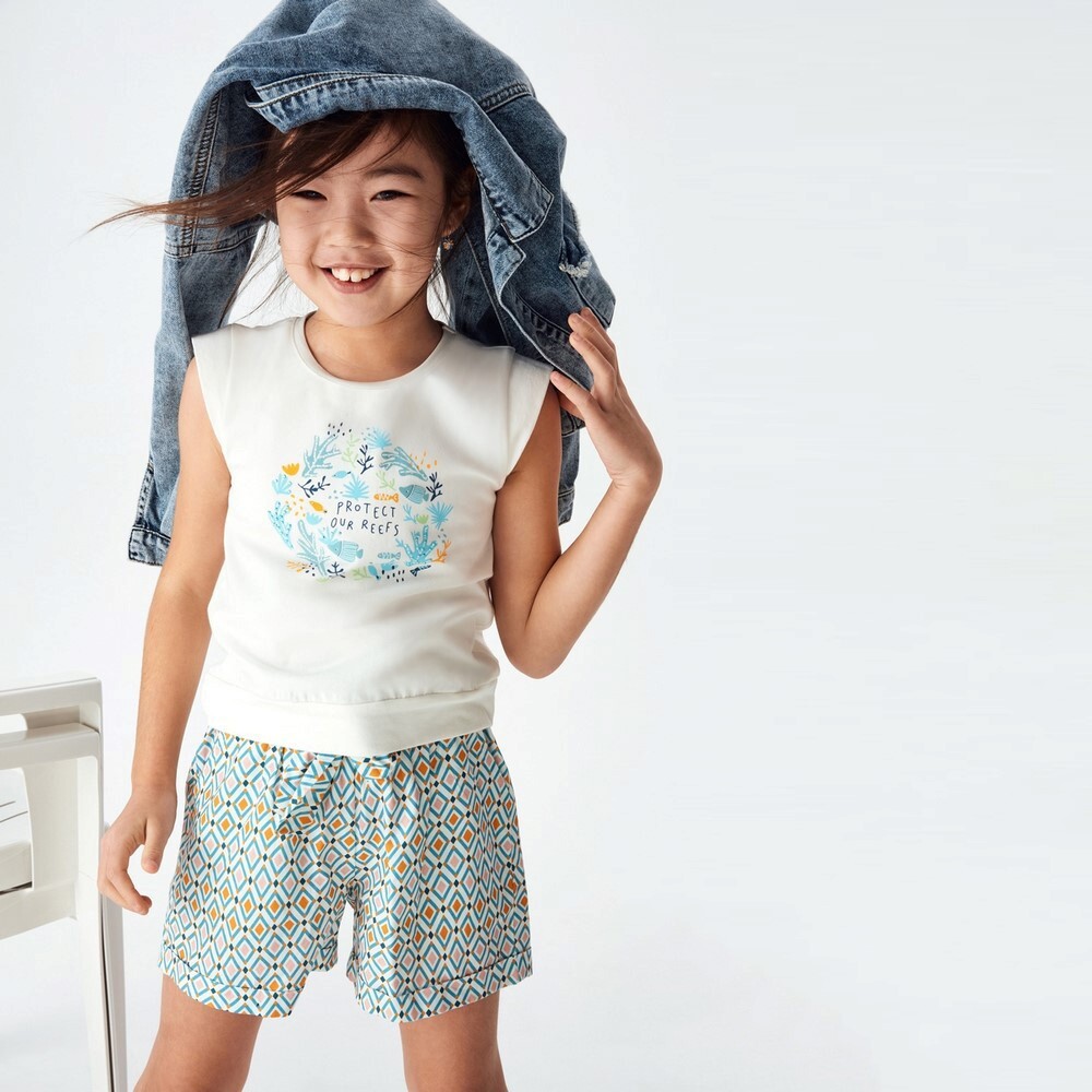 P-003472 (nk 32530) Kız Dinez Altı T-Shırt 4-8 Yaş Ekru - Mint * - 1