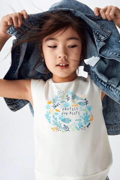 P-003472 (nk 32530) Kız Dinez Altı T-Shırt 4-8 Yaş Ekru - Mint * - 2