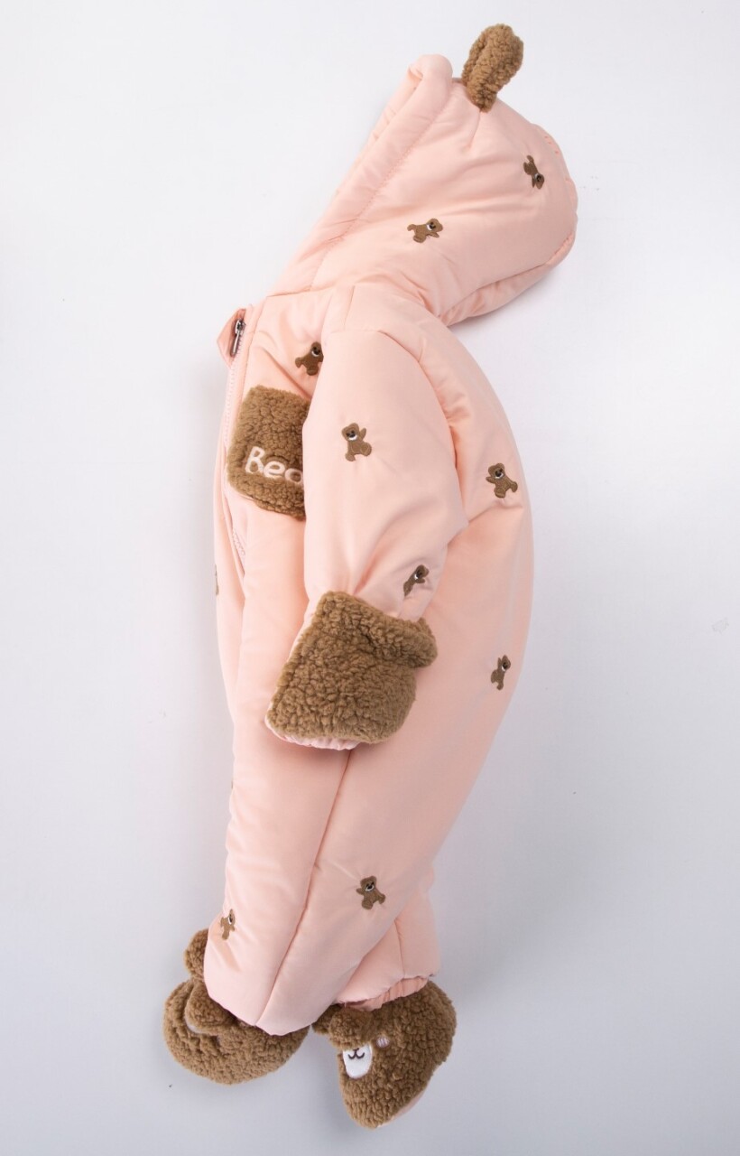 İçi Polarlı Su Ve Rüzgar Geçirmez Kapüşonlu Kız Çocuk Kozmonot Tulum 9-24 Ay 50115 Pudra - 3