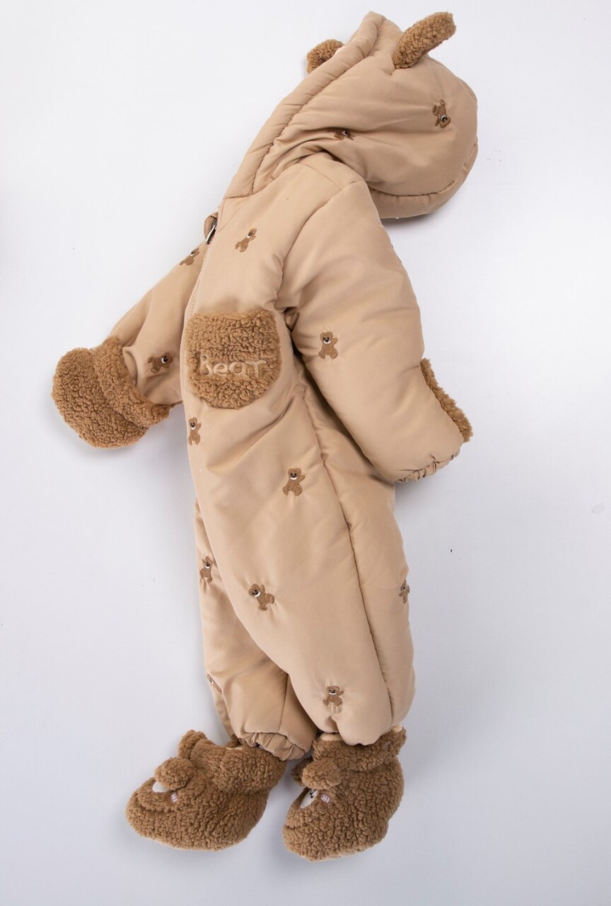 İçi Polarlı Su Ve Rüzgar Geçirmez Kapüşonlu Kız Çocuk Kozmonot Tulum 9-24 Ay 50115 Bej - 3