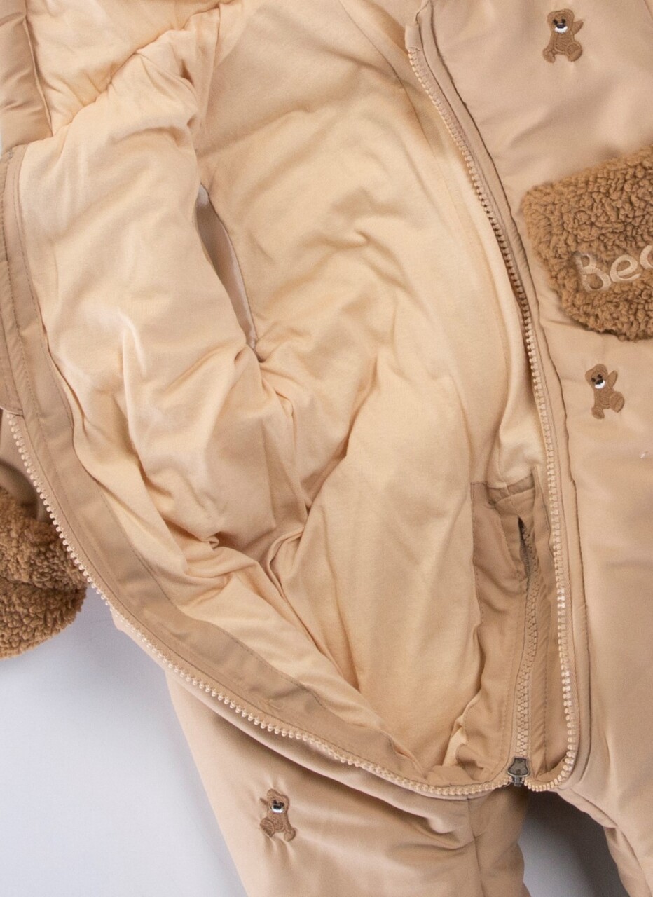 İçi Polarlı Su Ve Rüzgar Geçirmez Kapüşonlu Kız Çocuk Kozmonot Tulum 9-24 Ay 50115 Bej - 4