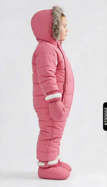 İçi Polarlı Kapuşonlu Eldivenli Kız Çocuk Astronot Tulum 6-12 Ay 19905 Fuşye - 2