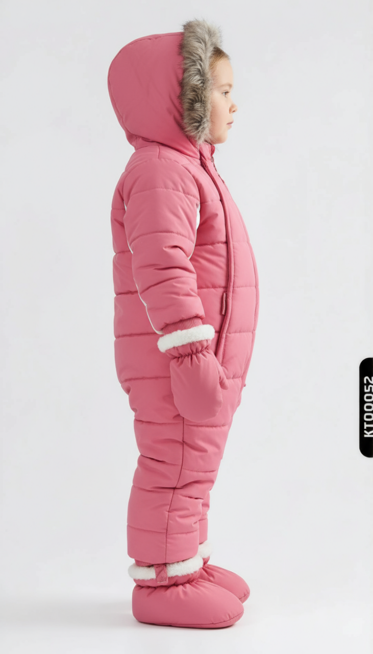 İçi Polarlı Kapuşonlu Eldivenli Kız Çocuk Astronot Tulum 6-12 Ay 19905 Fuşye - 2