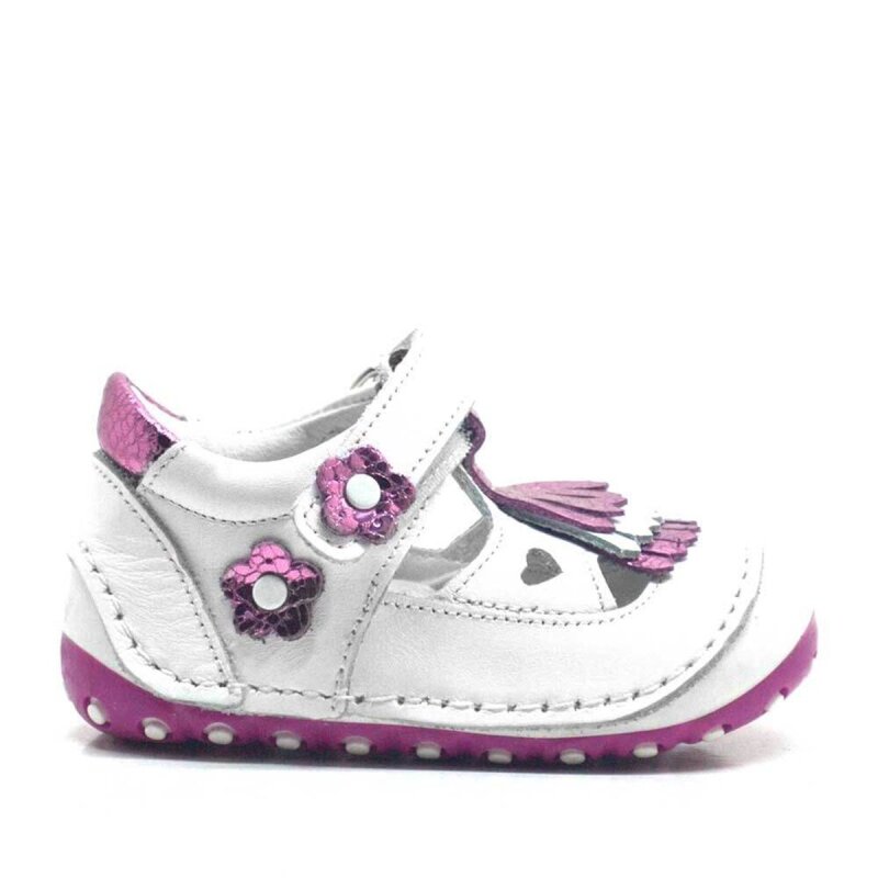 Nino Hakiki Deri Püsküllü Beyaz Pembe Cırtlı Yazlık İlk Adım Ayakkabı - 2