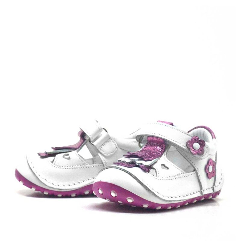 Nino Hakiki Deri Püsküllü Beyaz Pembe Cırtlı Yazlık İlk Adım Ayakkabı - 3