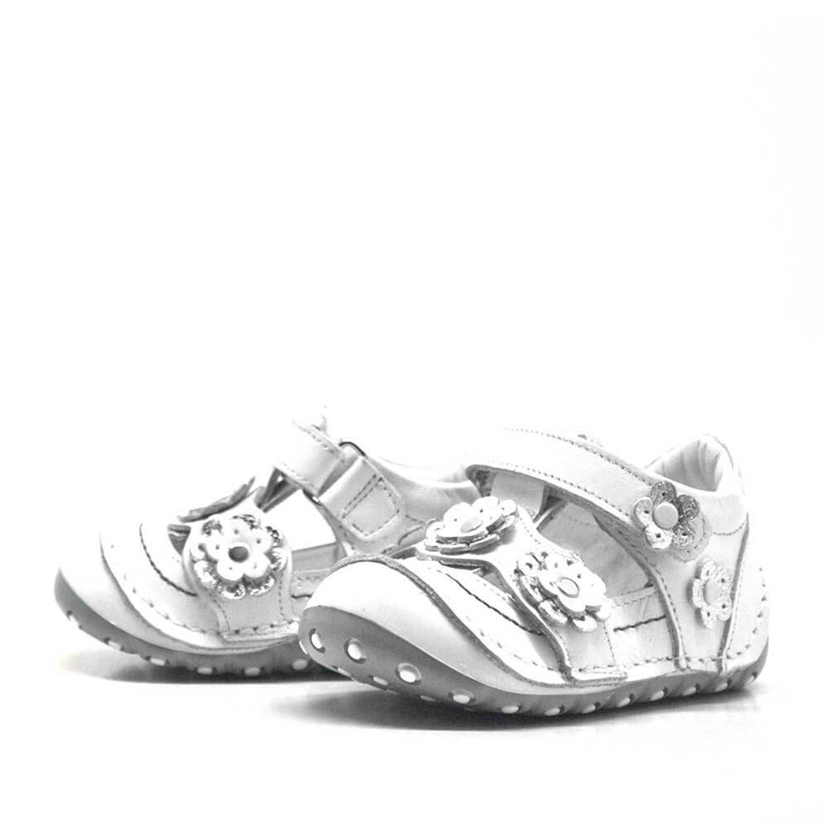 Nino Hakiki Deri Gümüş Beyaz Cırtlı Yazlık İlk Adım Ayakkabı - 3