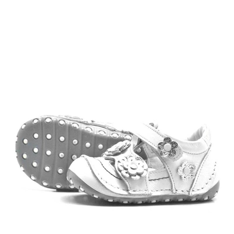 Nino Hakiki Deri Gümüş Beyaz Cırtlı Yazlık İlk Adım Ayakkabı - 4