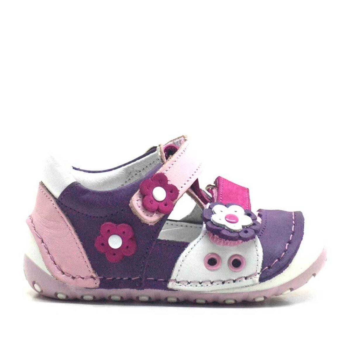 Nino Hakiki Deri Mor Pembe Cırtlı Yazlık İlk Adım Ayakkabı - 2