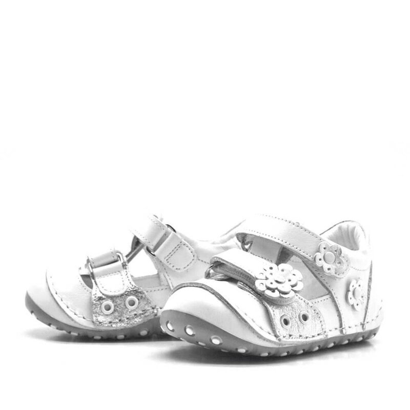 Nino Hakiki Deri Beyaz Gümüş Cırtlı Yazlık İlk Adım Ayakkabı - 3