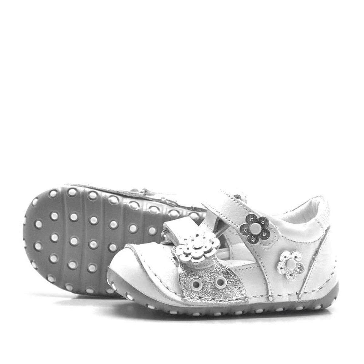 Nino Hakiki Deri Beyaz Gümüş Cırtlı Yazlık İlk Adım Ayakkabı - 4