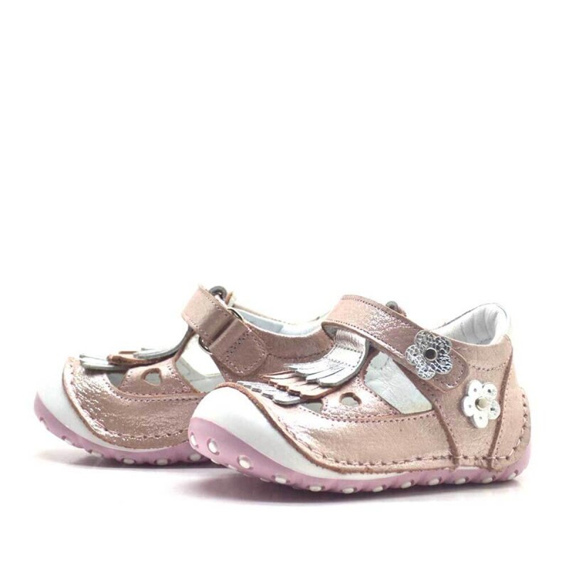 Hakiki Deri Püsküllü Pembe Cırtlı Yazlık İlk Adım Ayakkabı - 3