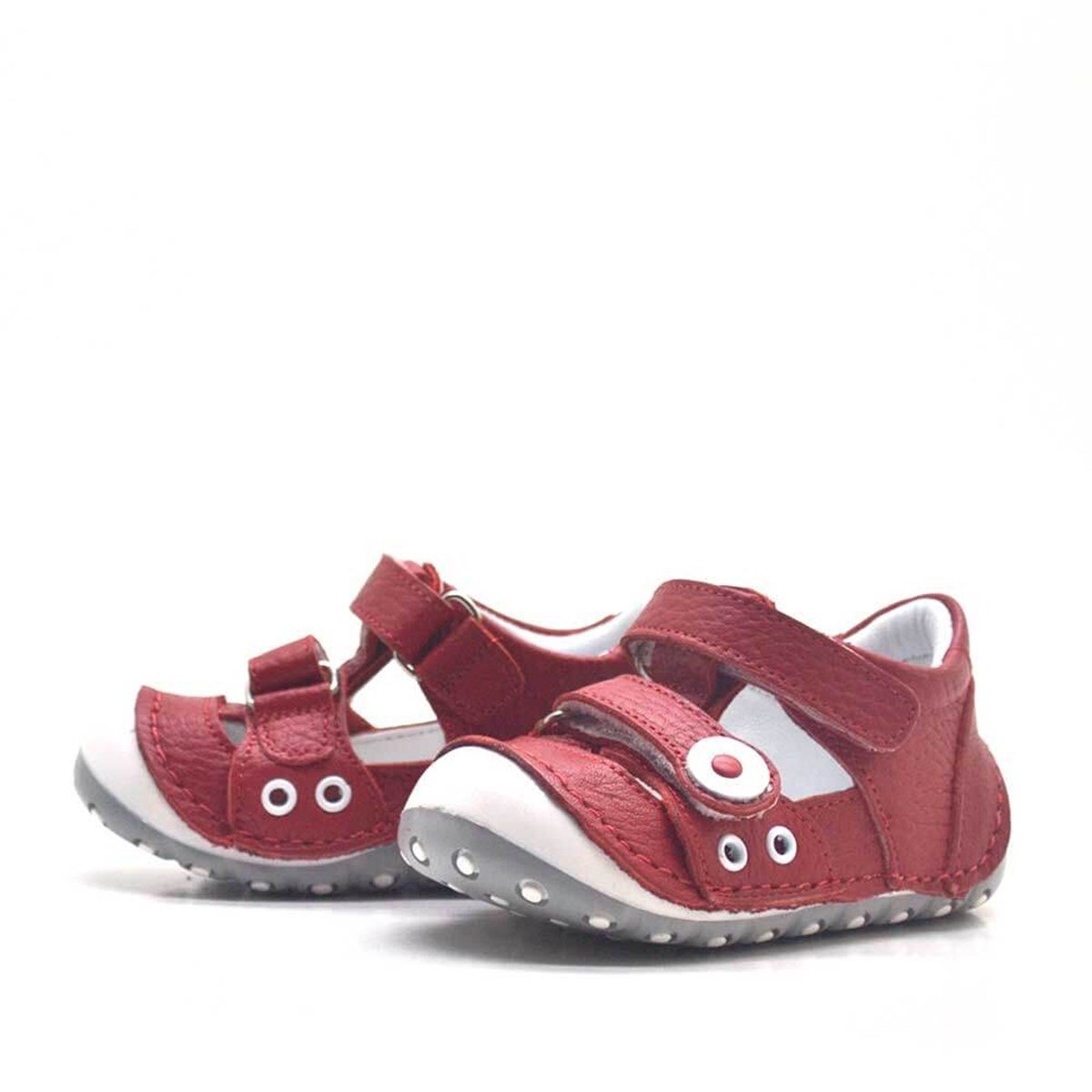 Nino Hakiki Deri Kırmızı Cırtlı Yazlık İlk Adım Ayakkabı - 3