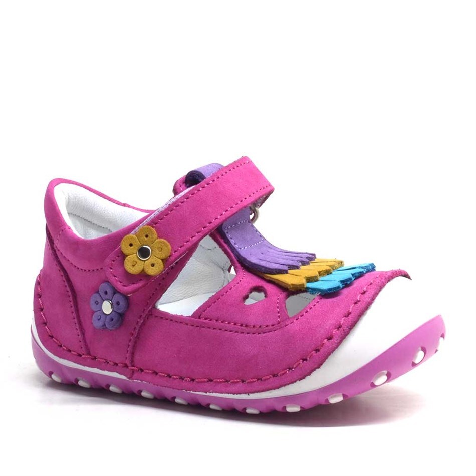 Nino Hakiki Deri Fuşya Cırtlı Yazlık İlk Adım Ayakkabı - 1