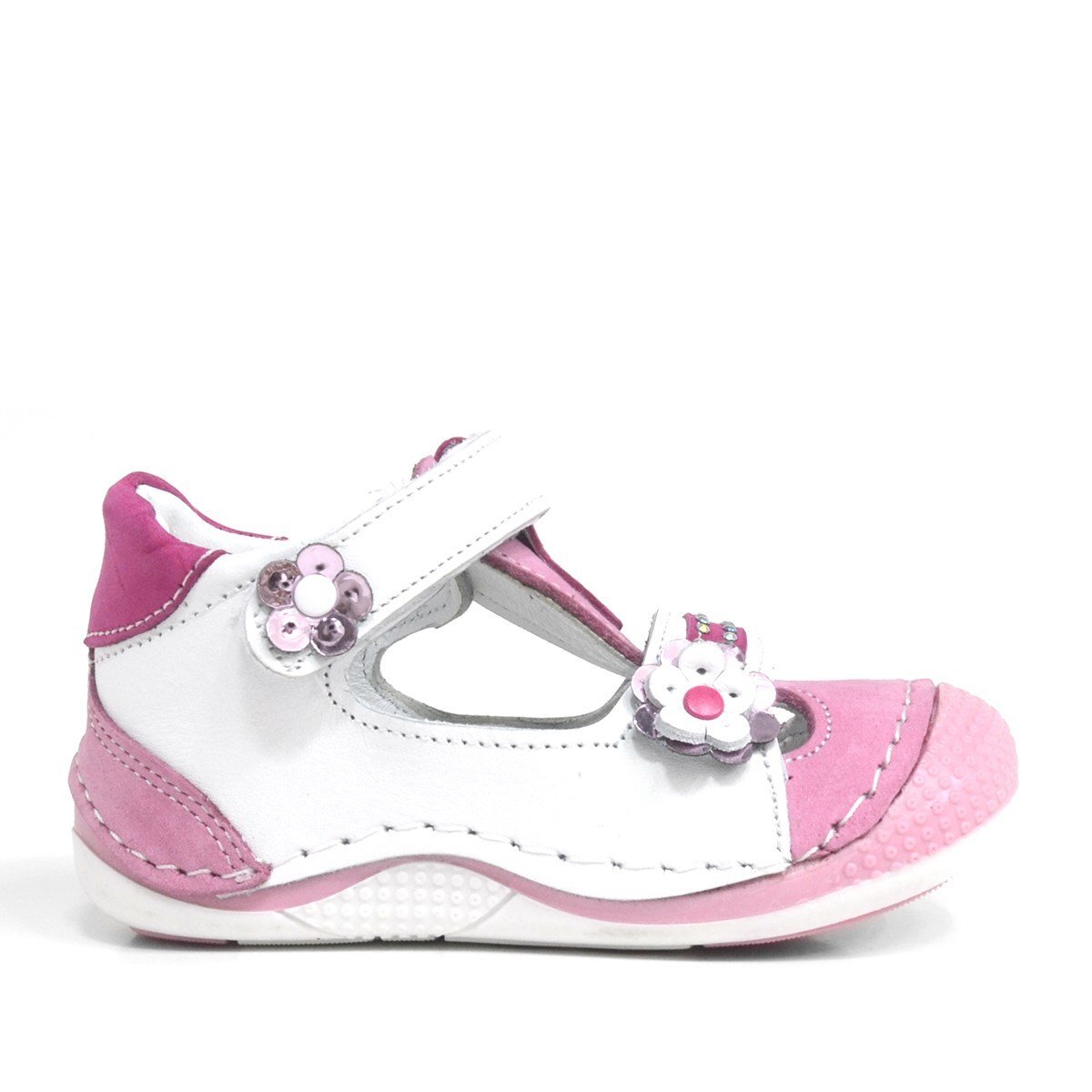 Pembe Hakiki Deri Cırtlı Yazlık Kız Bebek Ayakkabı - 2